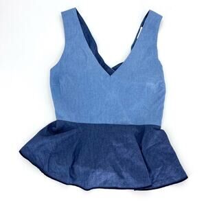 Harlyn Chambray Two-toned Blue Peplum Tank Size Medium